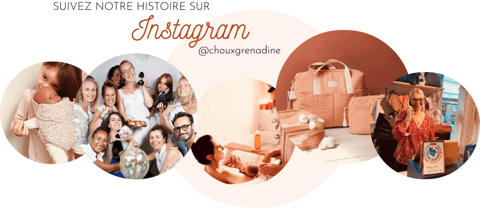 Image avec différentes photos de familles et d'articles menant vers notre page Instagram